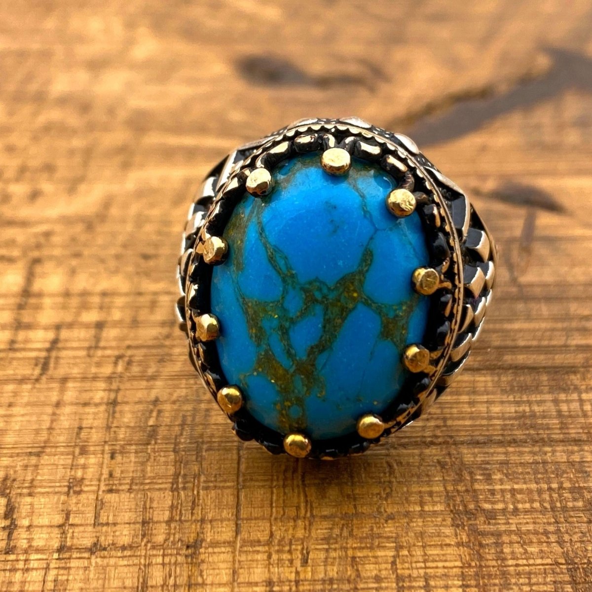 Authentic Turkish Handmade 925 Sterling Silver Men's Turquoise Ring - Artisan Gemstone Gift - TryAladdin