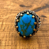Authentic Turkish Handmade 925 Sterling Silver Men's Turquoise Ring - Artisan Gemstone Gift - TryAladdin