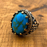 Authentic Turkish Handmade 925 Sterling Silver Men's Turquoise Ring - Artisan Gemstone Gift - TryAladdin