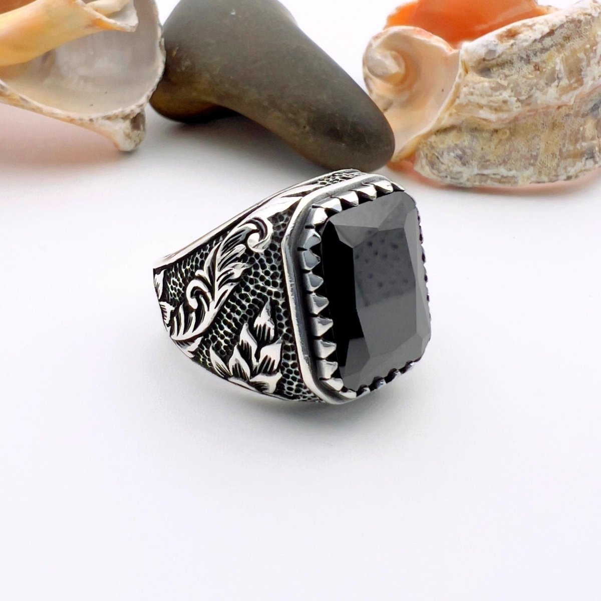 Authentic Turkish Handmade Men's 925 Sterling Silver Black Onyx Ring | Distinctive Statement Jewelry - TryAladdin