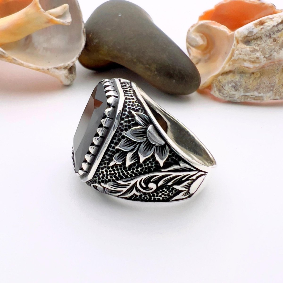 Authentic Turkish Handmade Men's 925 Sterling Silver Black Onyx Ring | Distinctive Statement Jewelry - TryAladdin