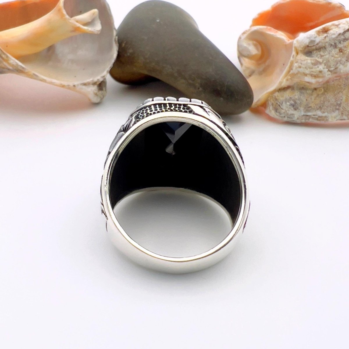 Authentic Turkish Handmade Men's 925 Sterling Silver Black Onyx Ring | Distinctive Statement Jewelry - TryAladdin