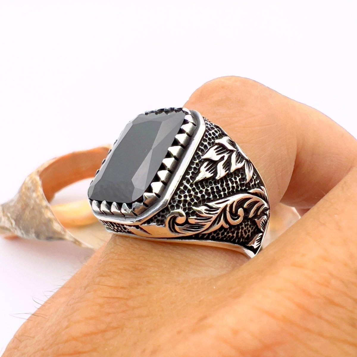 Authentic Turkish Handmade Men's 925 Sterling Silver Black Onyx Ring | Distinctive Statement Jewelry - TryAladdin
