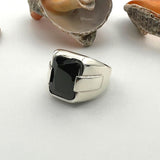 Authentic Turkish Handmade Men's Black Onyx Square Ring - 925 Sterling Silver Statement Jewelry - TryAladdin
