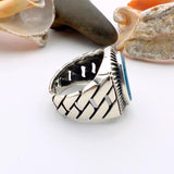 Authentic Turkish Handmade Sterling Silver Men's Turquoise Ring - Ottoman Style Gemstone Gift - TryAladdin
