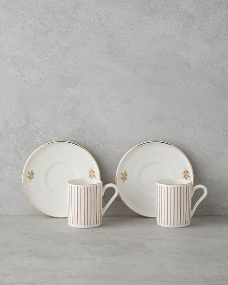 Premium Bone Porcelain Coffee Cup Set Pink Gold Accent 90ml 4 Piece
