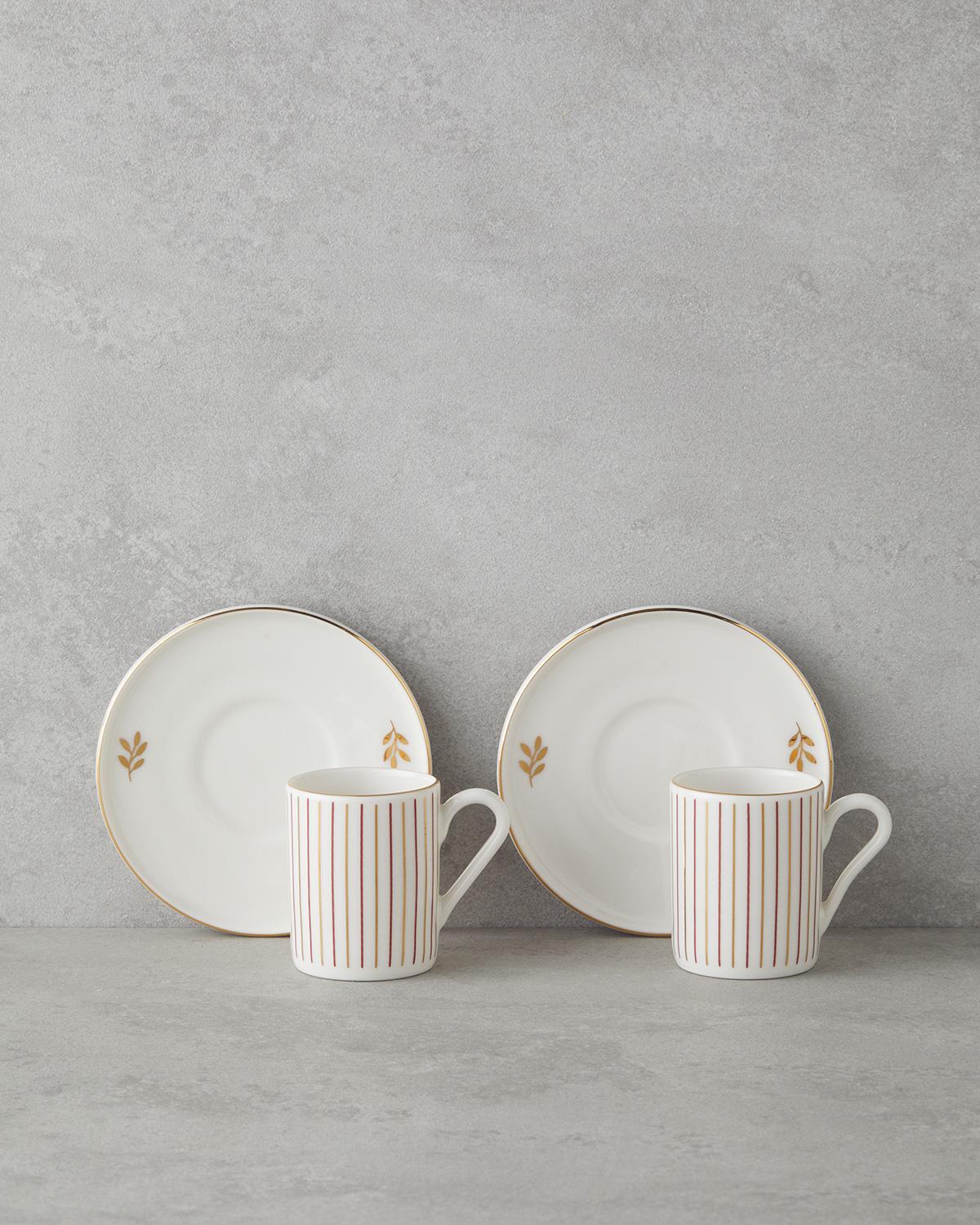 Premium Bone Porcelain Coffee Cup Set Pink Gold Accent 90ml 4 Piece