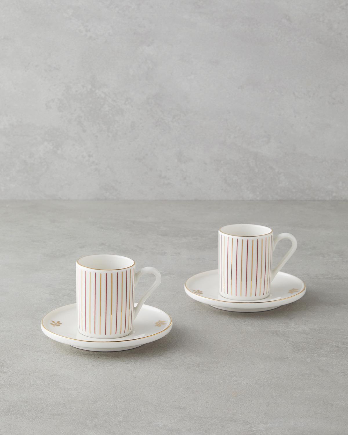 Premium Bone Porcelain Coffee Cup Set Pink Gold Accent 90ml 4 Piece