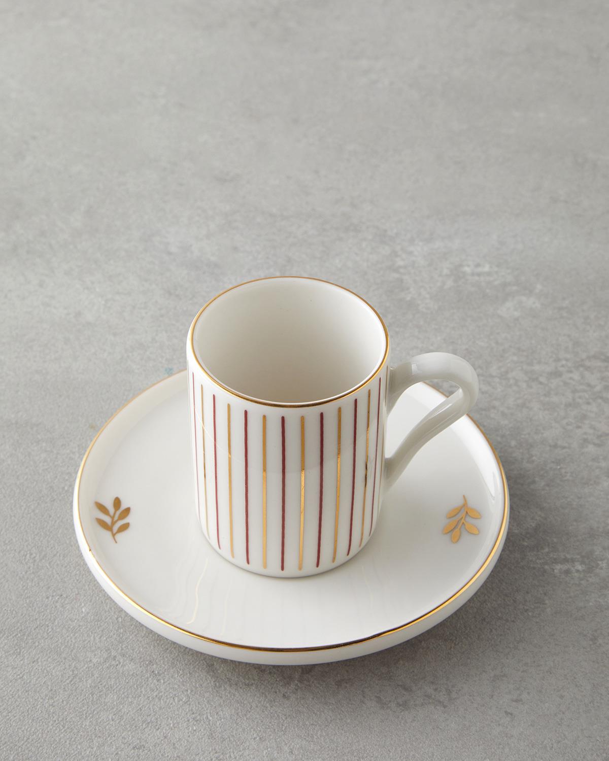 Premium Bone Porcelain Coffee Cup Set Pink Gold Accent 90ml 4 Piece