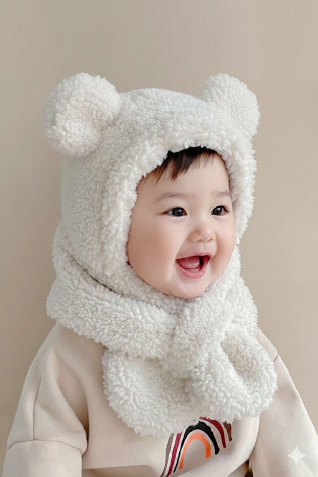 Avis Kids' Plush Hooded Hat & Scarf Set - Warm & Windproof - TryAladdin