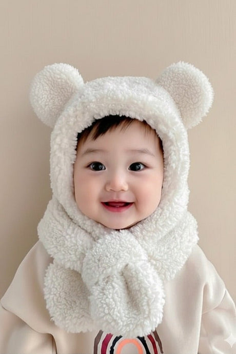 Avis Kids' Plush Hooded Hat & Scarf Set - Warm & Windproof - TryAladdin