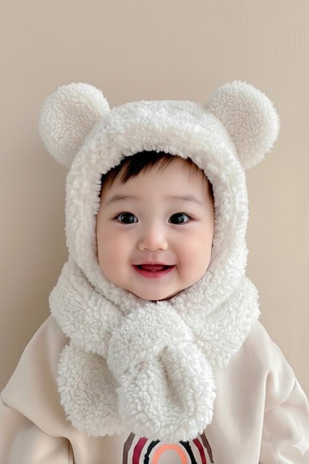 Avis Kids' Plush Hooded Hat & Scarf Set - Warm & Windproof - TryAladdin