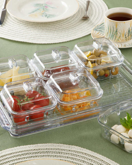 Professional Acrylic 6 Compartment Breakfast Organizer Clear