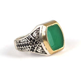 925 Sterling Silver Men's Statement Ring with Green Enamel & Zircon