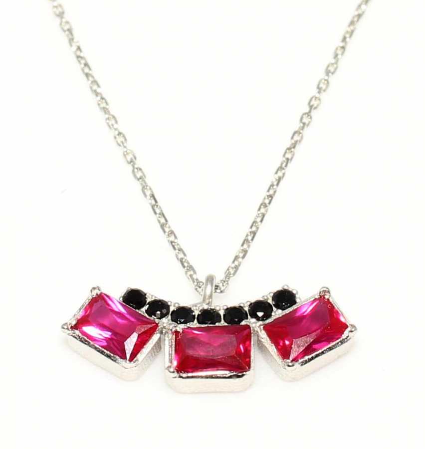 925 Sterling Silver Three-Stone Necklace - Zircon Gemstone Pendant