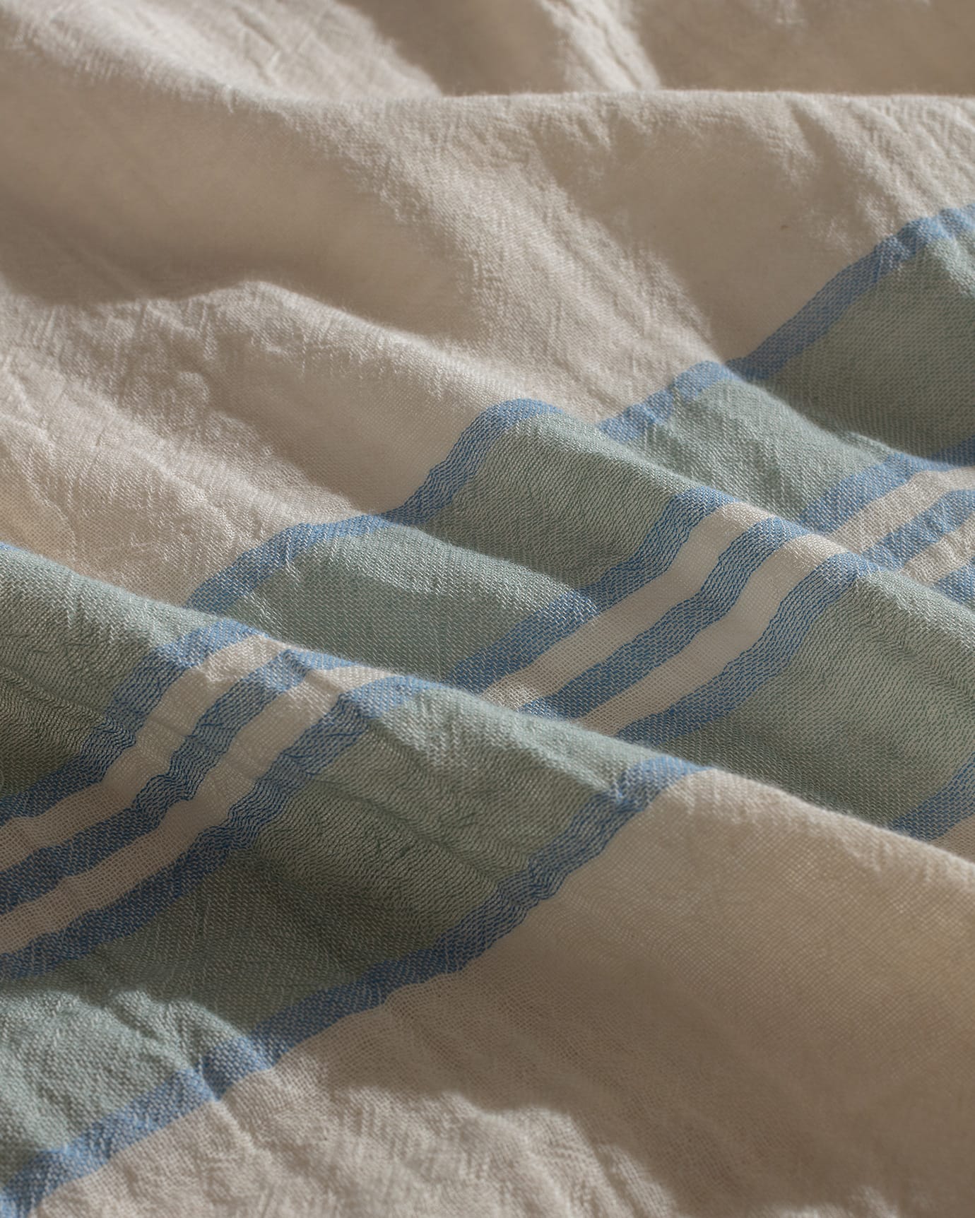 Twin Muslin Yarn-Dyed Bedding Set with Fitted Sheet - Blue & Green