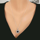 Sterling Silver Double Halo Garnet & Zircon Pendant Necklace