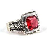 925 Sterling Silver Men's Ring with Four-Cornered Synthetic Ruby