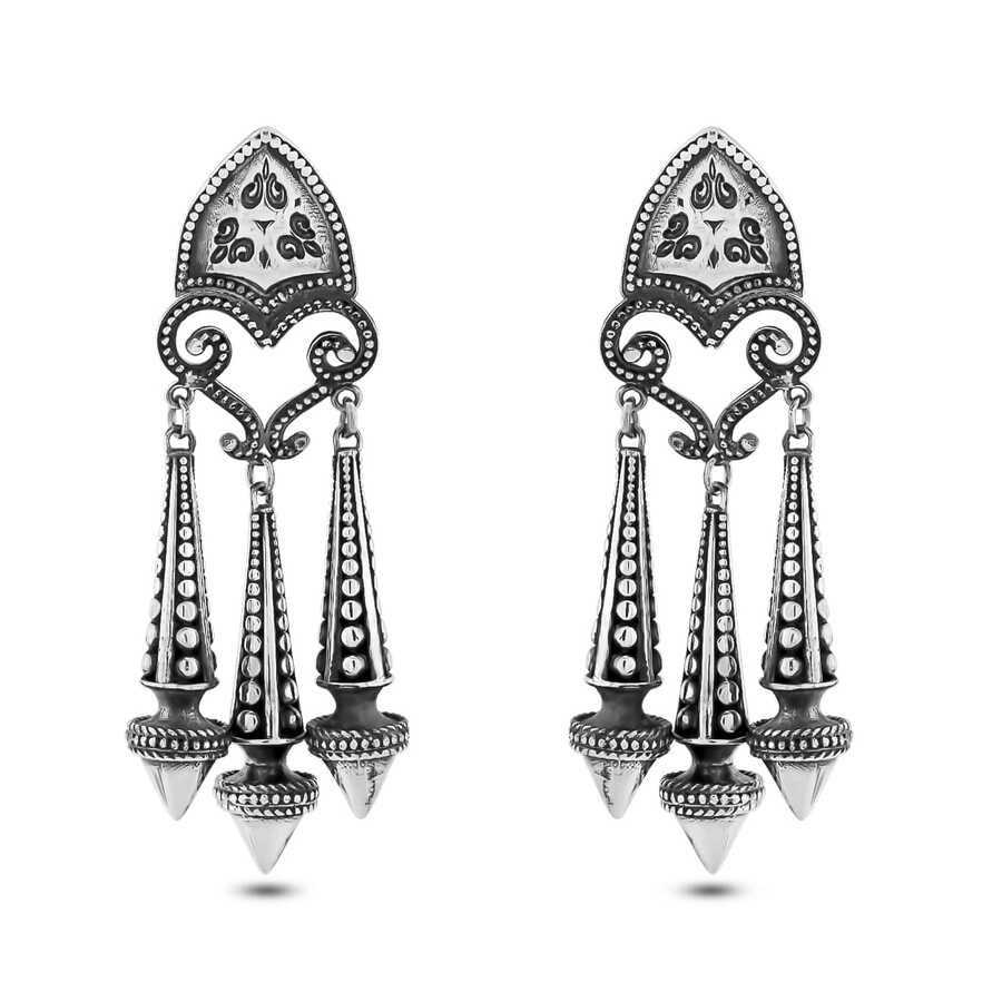 925 Sterling Silver Byzantine Inspired Cone Drop Statement Earrings