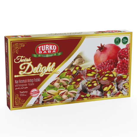 TURKOBABA Premium Pomegranate Pistachio Turkish Delight Lokum - 400g