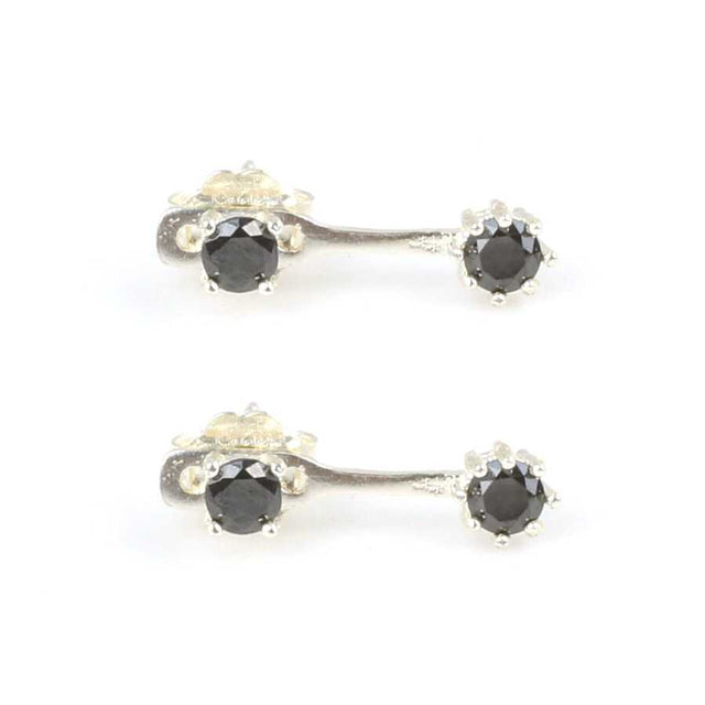 Sterling Silver Onyx Double Stone Earrings - Convertible Style
