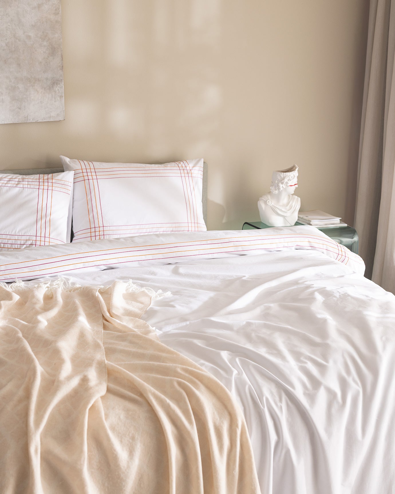 100% Cotton King Size Duvet Set - Holly White & Orange