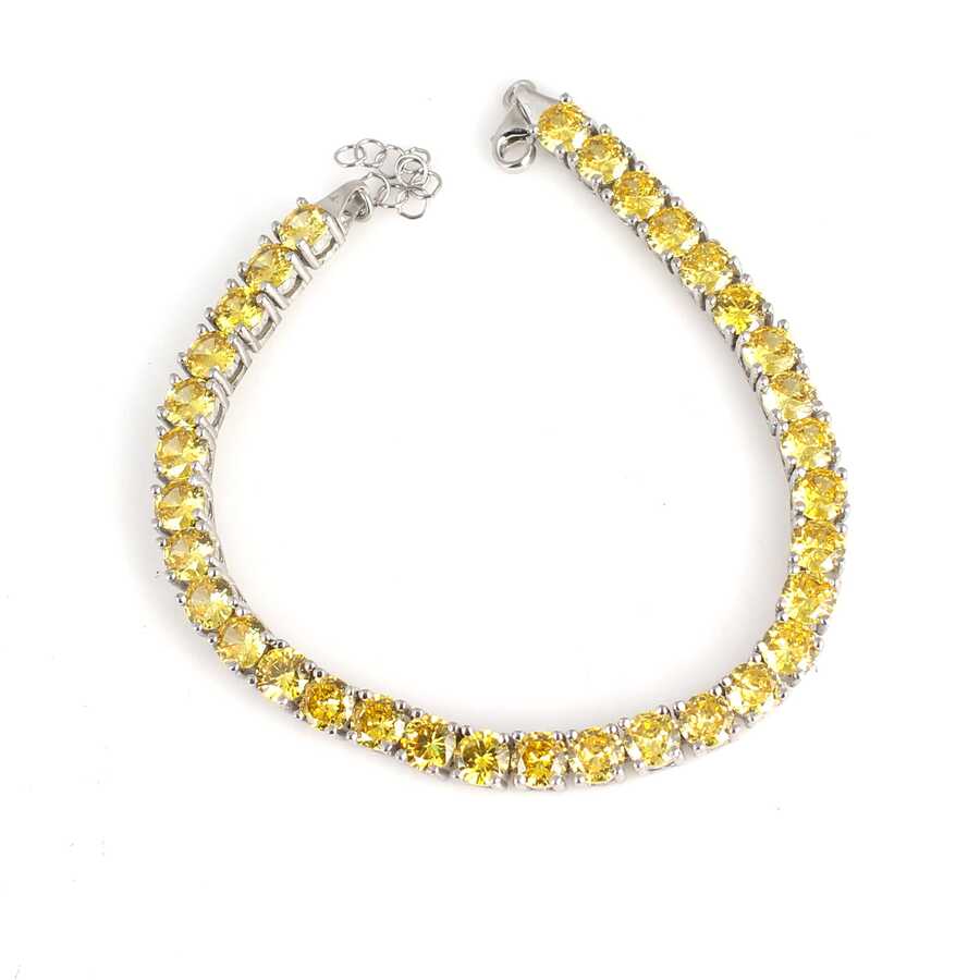 Sterling Silver Synthetic Citrine Round Line Bracelet - Elegant Style