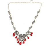 Handcrafted Sterling Silver Filigree Teardrop Coral Necklace