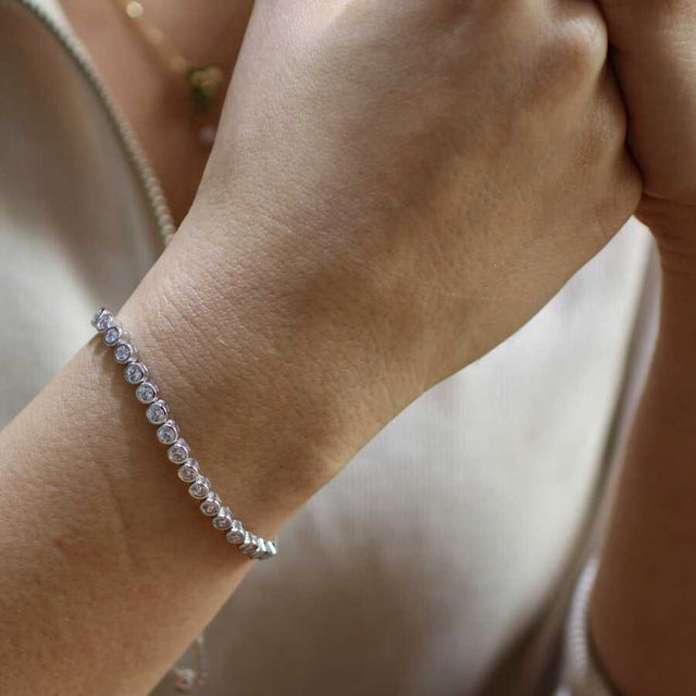 Sterling Silver Zirconia Tennis Bracelet - Adjustable Slider