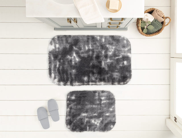 Soft Polyester 2-Piece Bath Mat Set - Contemporary Two-Tone Style