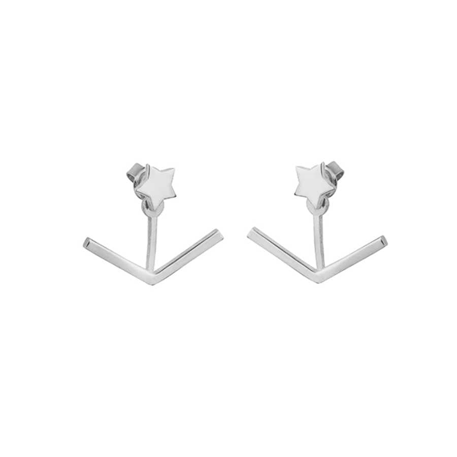 925 Sterling Silver V & Star Ear Jacket Earrings