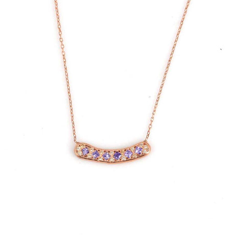 925 Sterling Silver Aurora Necklace - Rose Tone with Purple & Yellow Zircon