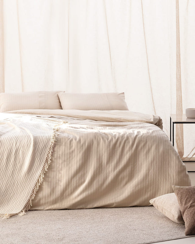 100% Cotton Double Duvet Cover Set - Striped Design