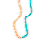 Sterling Silver Coral & Turquoise Necklace - Dual Gemstone Strand