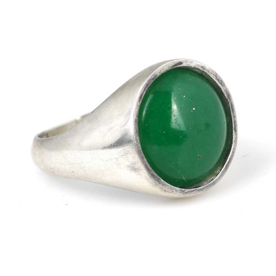 Premium Sterling Silver Green Gemstone Mens Ring