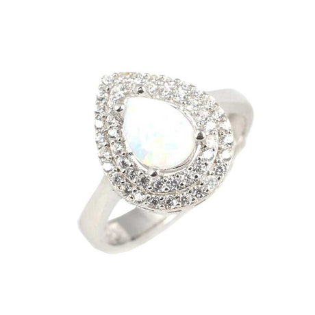 925 Sterling Silver Teardrop Opal & Zircon Double Row Entourage Ring