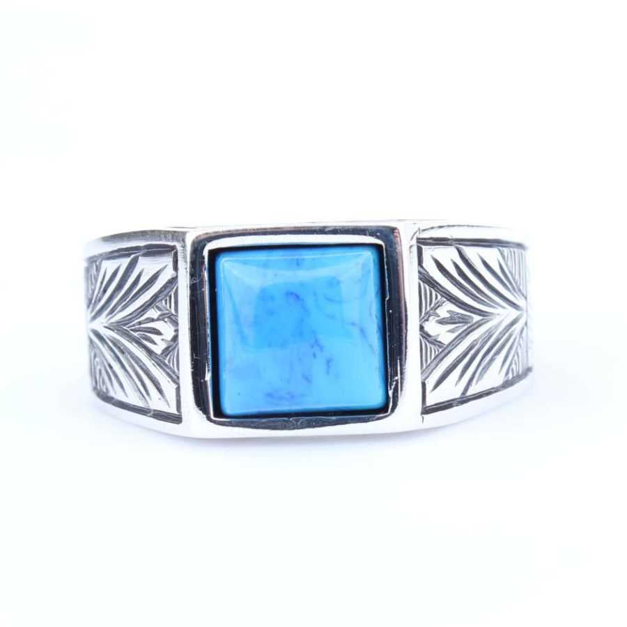 Anillo para hombre de plata de ley 925 - Diseño de turquesa con patrón