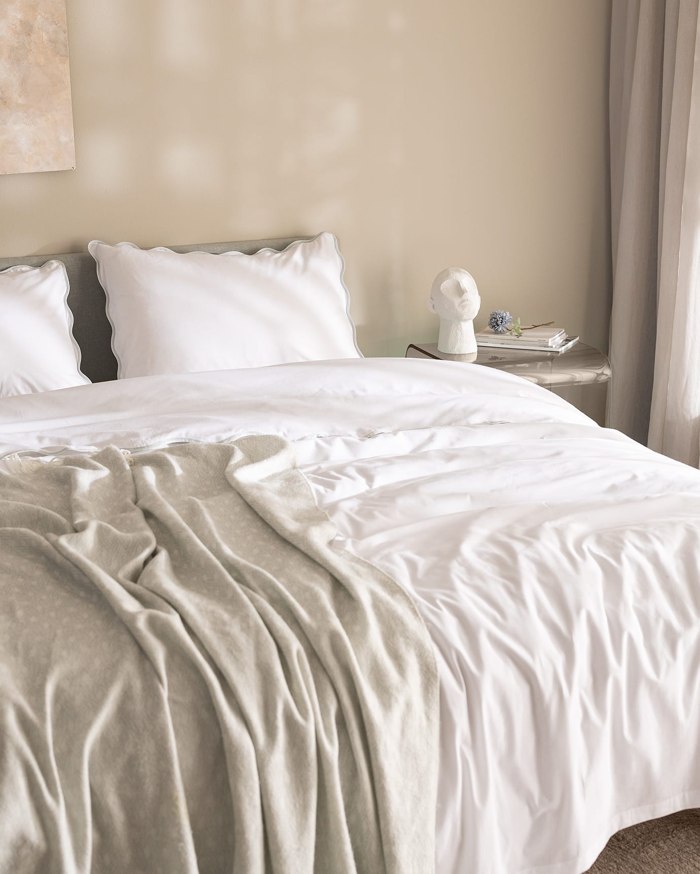 100% Cotton King Size Duvet Cover Set - Fresh White & Blue
