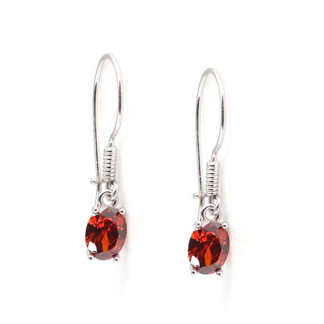 Sterling Silver Oval Synthetic Ruby Dangle Earrings