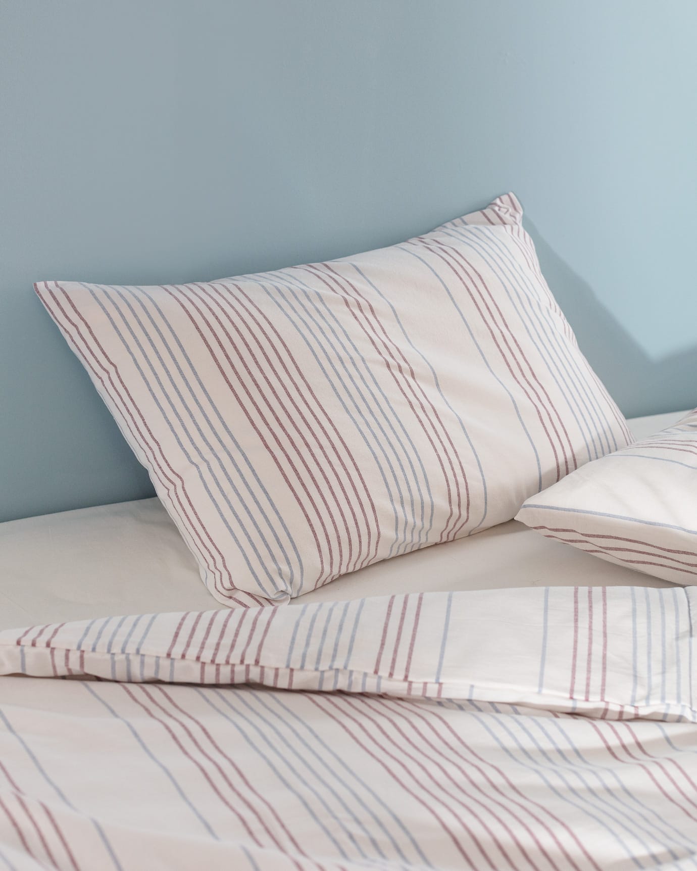 Ensemble de couette king size en mélange de coton - Bleu et bordeaux fil-teint
