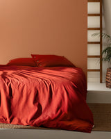 Washed Crinkle Gauffre Double Duvet Cover Set - Soft Orange Bedding