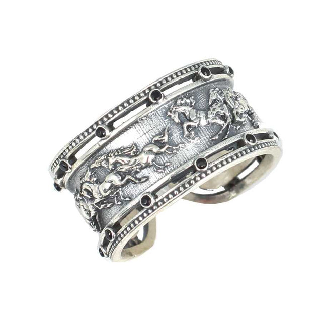 Premium 925 Sterling Silver Running Horses Gemstone Ring