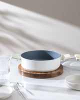 Nano Ceramic Nonstick Shallow Casserole Pot - 26 cm, White & Anthracite