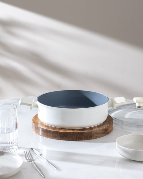 Nano Ceramic Nonstick Shallow Casserole Pot - 26 cm, White & Anthracite