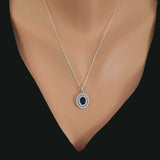Premium Sterling Silver Double Row Oval Sapphire Necklace