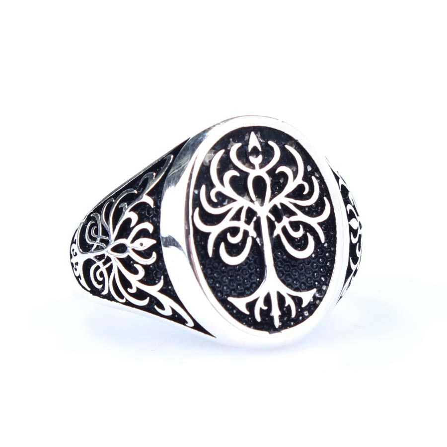 925 Sterling Silver Men's Ring - Symbolic Tree of Life Design