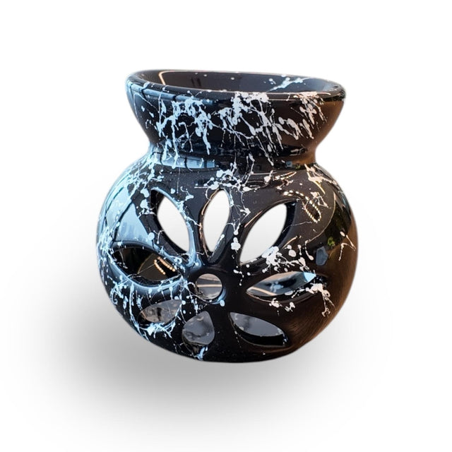 Handmade Ceramic Floral Sphere Essential Oil Diffuser - Mottled Black