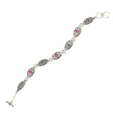 Sterling Silver & Bronze Antique Bracelet - Red Zircon Oval Design