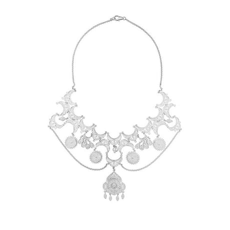 Sterling Silver Statement Filigree Necklace - Spider Web Motif
