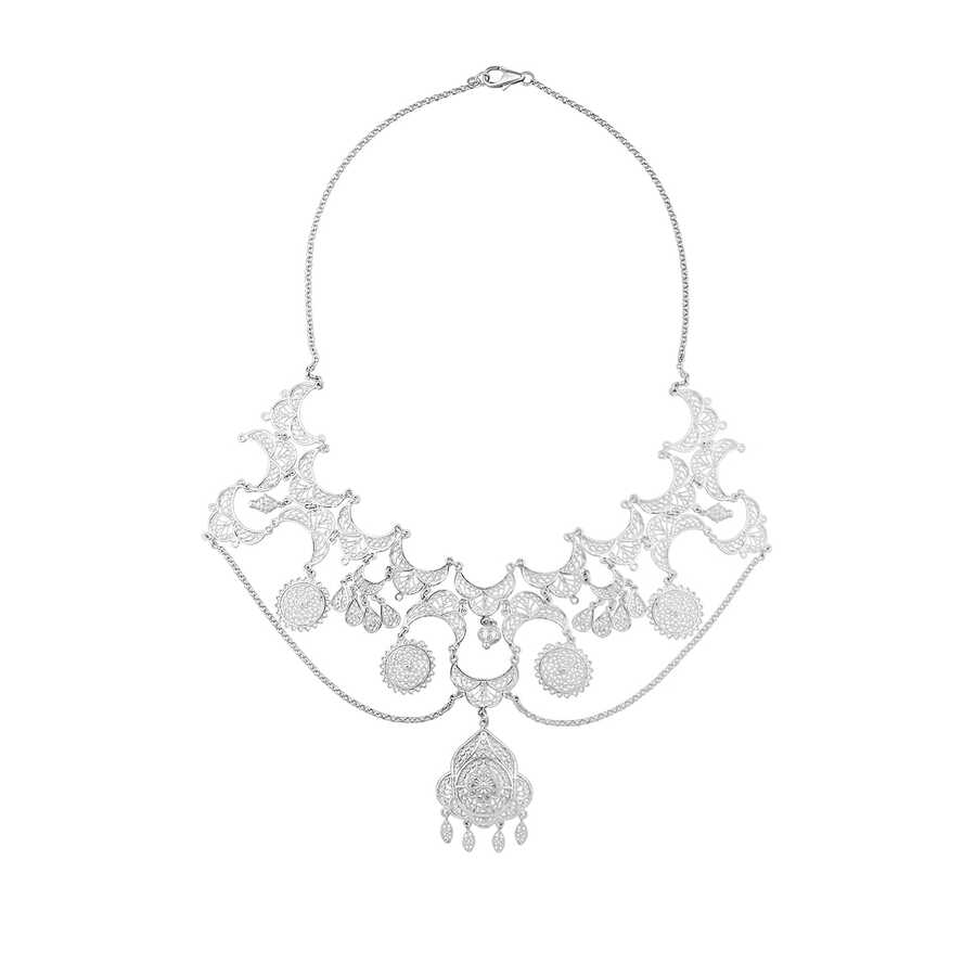 Sterling Silver Statement Filigree Necklace - Spider Web Motif